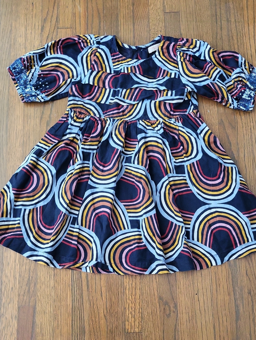 Pink Chicken Navy Dress with Multicolor Arch Print